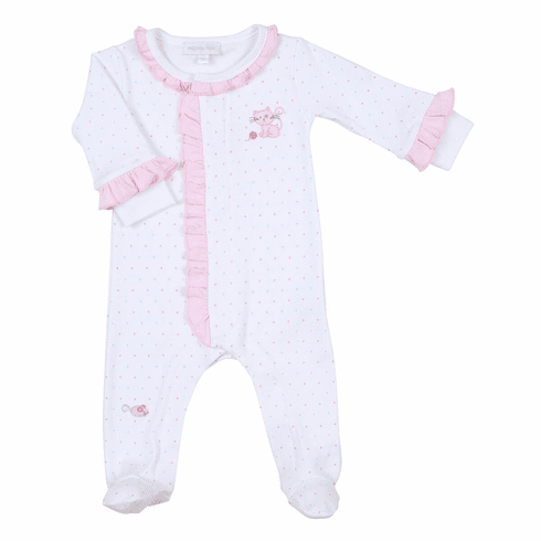 Magnolia Baby Pretty Kitty Pink Emb Ruffle Front Footie