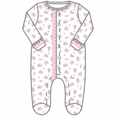 Magnolia Baby Pretty Kitty Pink Printed Ruffle Front Footie