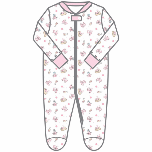 Magnolia Baby Pretty Kitty Pink Printed Zipped Footie 