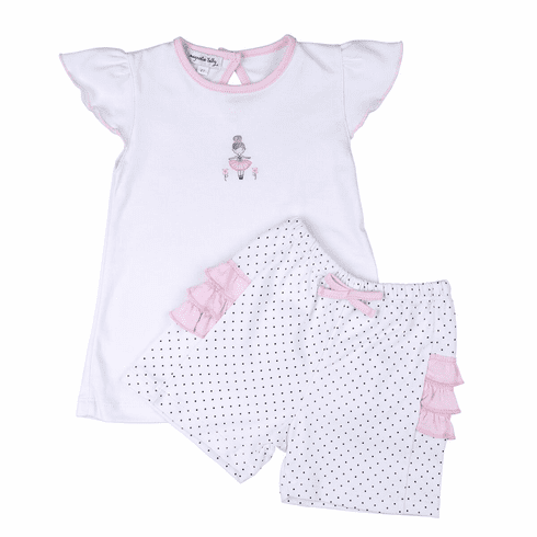 Magnolia Baby  Prima Ballerina Pink Emb Ruffle Flutters Toddler Short Set