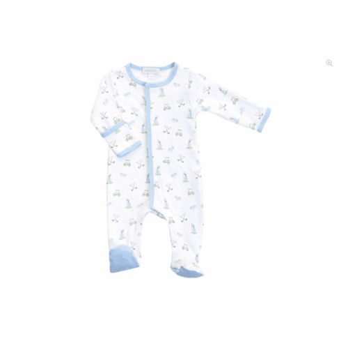 Magnolia Baby Putting Around Print Footie Preemie Blue. Peruvian Pima Cotton