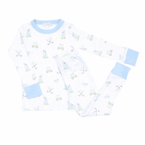 Magnolia Baby Putting Around Print Long Pajamas Blue Peruvian Pima Cotton