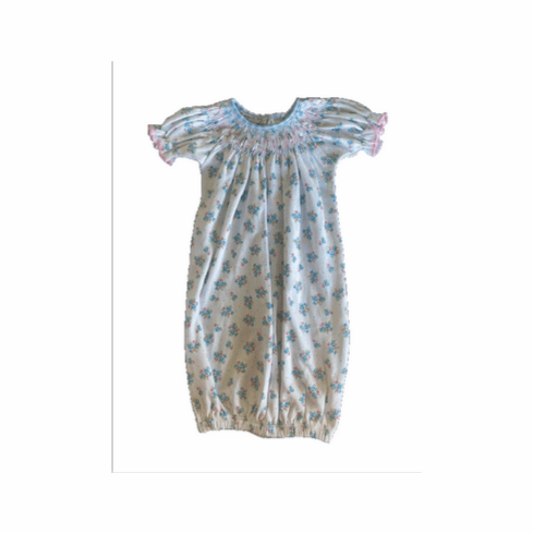  Magnolia Baby Smocked Blue and Pink Floral Short Sleeve Sack. Newborn 
