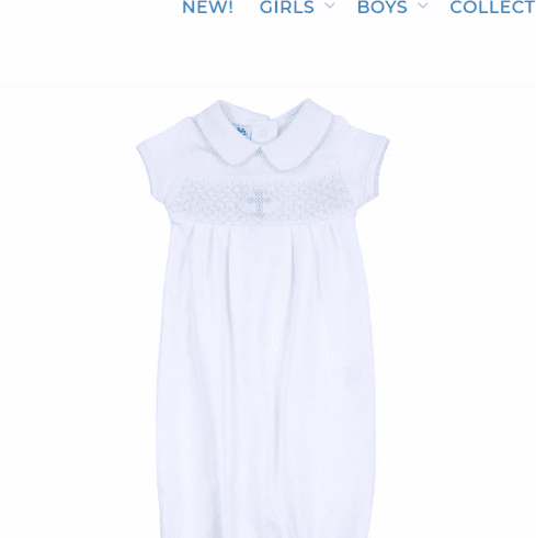 Magnolia Baby White Short Sleeve Blue Smocked Sack. (No Cross). Newborn