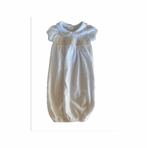 Magnolia Baby White with Pink Smocked Short Sleeve Sack. Newborn 