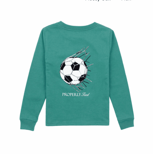 Properly Tied Boys Goal Long Sleeve Teal Tee. Pima Cotton.