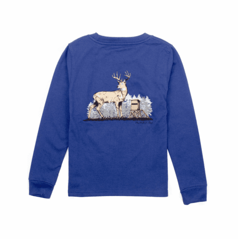 Properly Tied Deer Season Long Sleeve River Blue Tee. Pima Cotton.