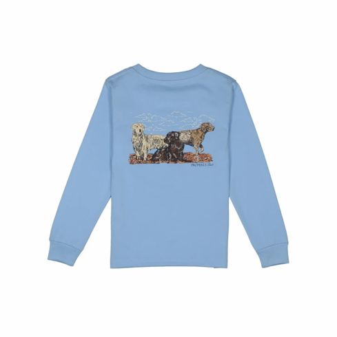 Properly Tied Hunting Dogs Long Sleeve Light Blue Color Pocket Tee. Peruvian Pima Cotton. B