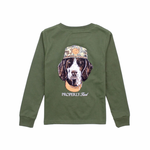 Properly Tied Man's Best Friend Long Sleeve Olive Pocket Tee. Peruvian Pima Cotton. B
