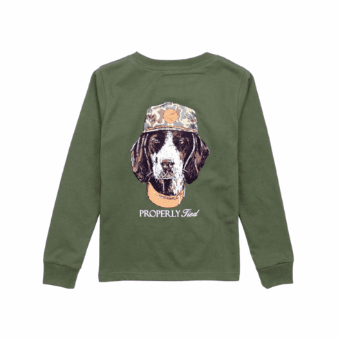 Properly Tied Man's Best Friend Long Sleeve Olive Tee. Pima Cotton.