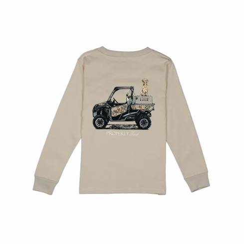 Properly Tied Trail Tradition Long Sleeve Linen Color Pocket Tee. Peruvian Pima Cotton. T