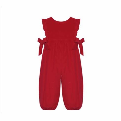 Remember Nguyen Abigail Long Cord Romper-Red. Infant Girl.
