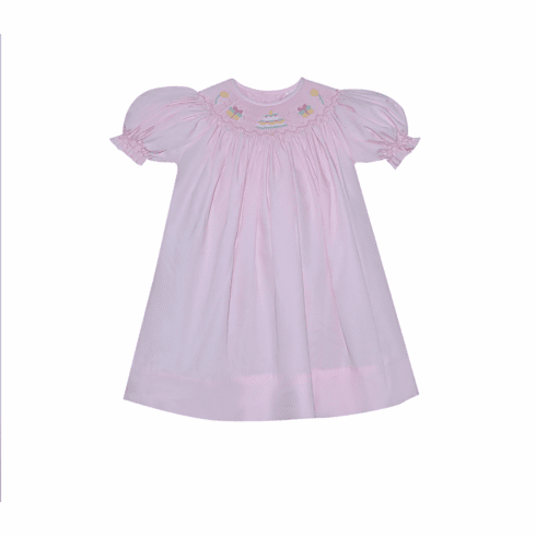 Remember Nguyen Birthday Pink Bishop Short Sleeve Smocked Dress. Toddler