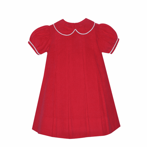 Remember Nguyen Charlotte Red Corduroy Dress with White Piping. Girl
