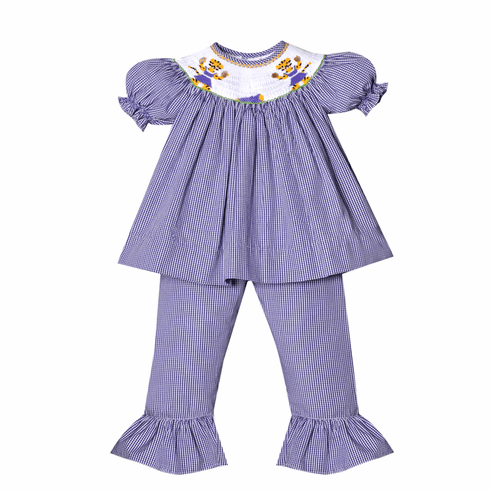 Remember Nguyen Cheerleaders Purple Check Pant Set.