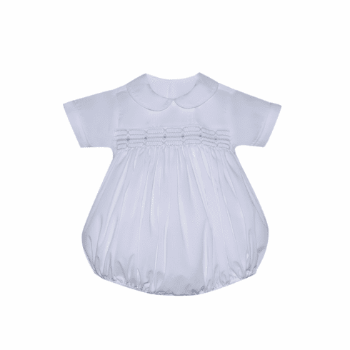 Remember Nguyen Finley White Boys Bubble with Blue Smocking. Infant