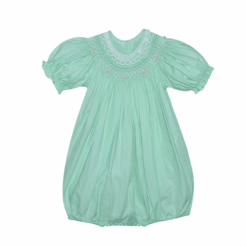 Remember Nguyen Georgette Lime Green Bubble with Bishop Smocking. Toddler