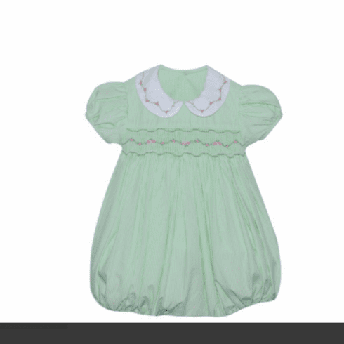 Remember Nguyen Georgette Lime Green Dress with Bodice Smocking. Infant