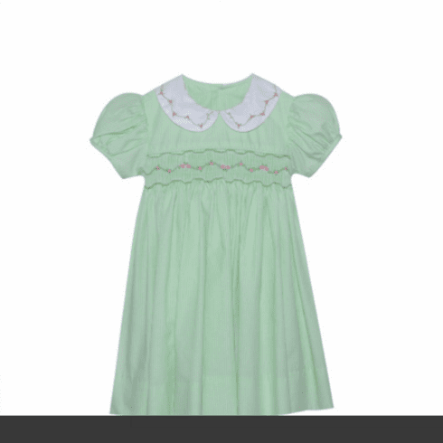 Remember Nguyen Georgette Lime Green Dress with Bodice Smocking. Toddler