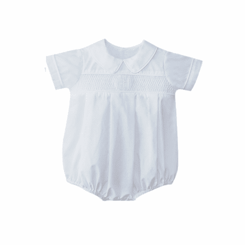 Remember Nguyen Jackson White Boys Bubble with Cross Smocking. Infant