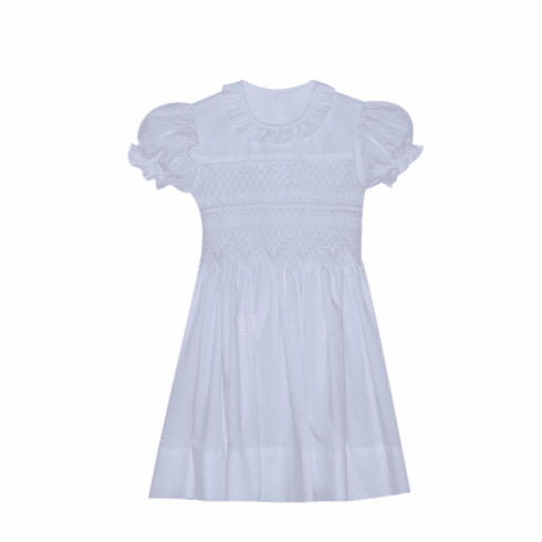 Remember Nguyen Juliette Blue Dress with Bodice Smocking. (BLUE NOT WHITE) Girl Toddler
