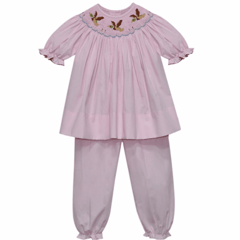 Remember Nguyen Pink Bloomer Set with Mallards Smocking.  Infant
