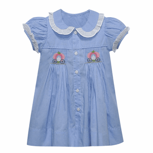 Remember Nguyen Princess Carriage Blue Check Dress. Infant Girl