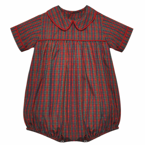 Remember Nguyen Red Check Romper with Tractor with Gift Box. Infant Boy