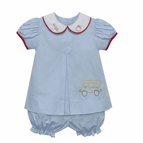 Remember Nguyen Sydney Bloomer Set with School Bus. Toddler Girl