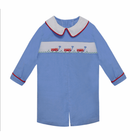 Remember Nguyen Wagon Smocked Blue Corduroy Romper. Toddler Boy