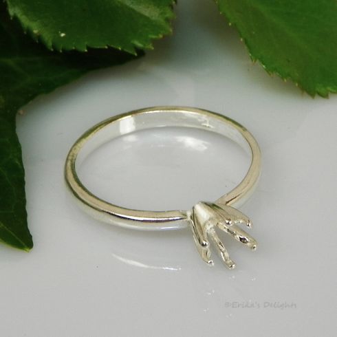 4mm Round Deep Vee 6 Prong Sterling Silver Ring Setting