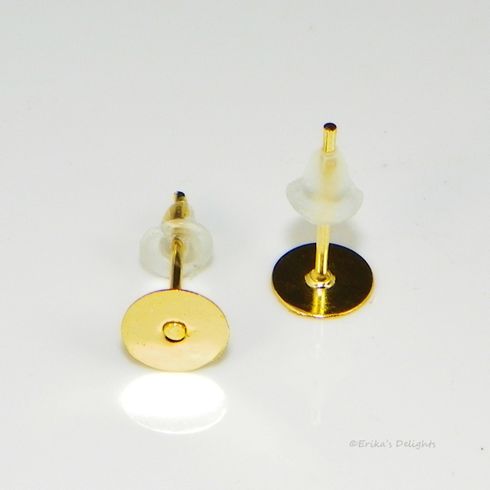 Gold Plated 6mm Flat Pad Earstud with Backs (1 Pair)