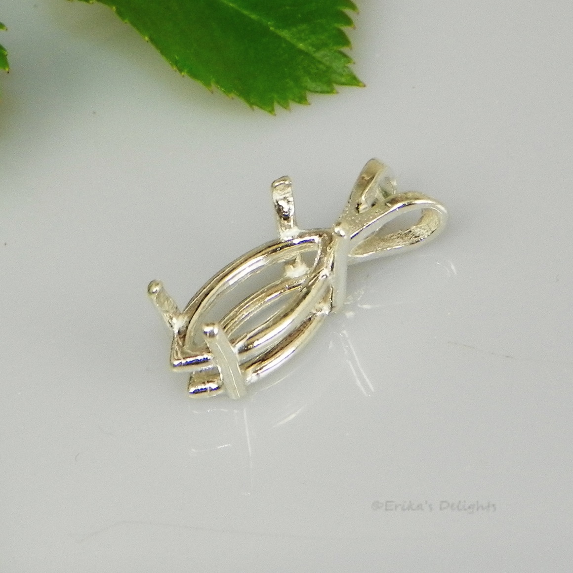 thumbnail image 2 of Sterling Silver Three Stone Pendant Setting - Pre-Notched For Easy Jewelry Making 2 of 14