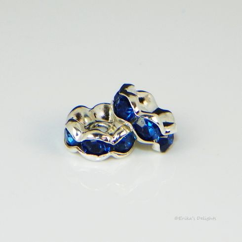 Silver Plated Dark Blue Rhinestone Flower Spacers Beads 8mm