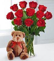 12 Stems Roses & Bear Arrangement Valentine's 12 Stems Roses & Bear Arrangement Valentine's