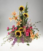 A basket of mixed garden flowers.