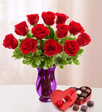 Be Mine  One Dozen Roses and Chocolate 