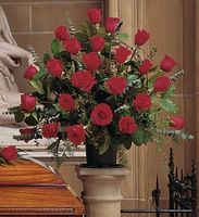 Blooming Red Roses Basket Sympathy