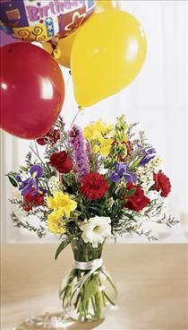 Colorburst Birthday Balloons and Flowers