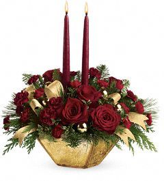 Crimson and Gold Centerpiece Flowers