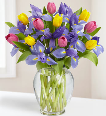 Fanciful Pink Tulip and Iris Bouquet 