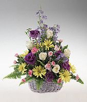 Mixed basket of flowers for a newborn.