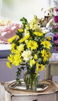 New Baby Boy-Teddy Bear and flower Bouquet New Baby Boy-Teddy Bear and flower Bouquet