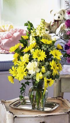 New Baby  Boy-Teddy Bear and flower Bouquet 