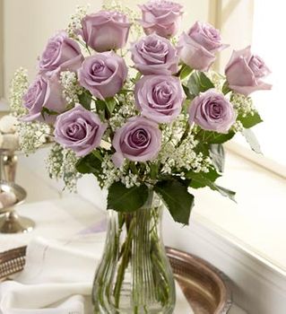 One Dozen Long Stem Purple Roses