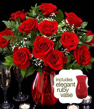 One Dozen Long Stemmed Red Roses vase