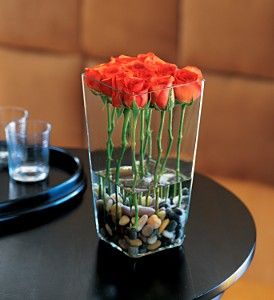 Orange Roses with River Rocks