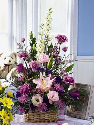 Pink and Lavender baket with Teddy Bear