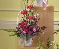 Pink Carnation and Larkspure in Basket