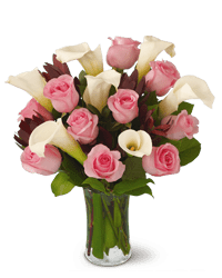 Pink rose and cala lily